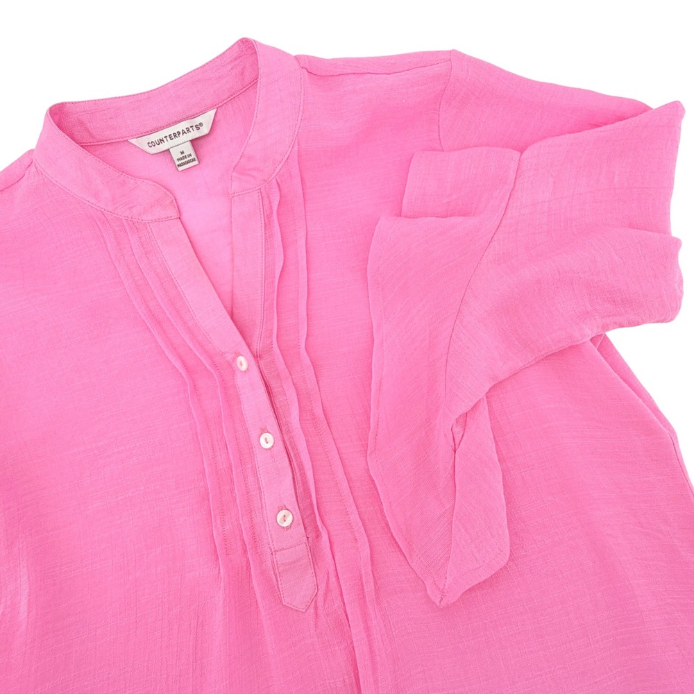 Counterparts Blouse Womens Medium Pink Excellent 3/4 Bell Sleeve Pleated Top